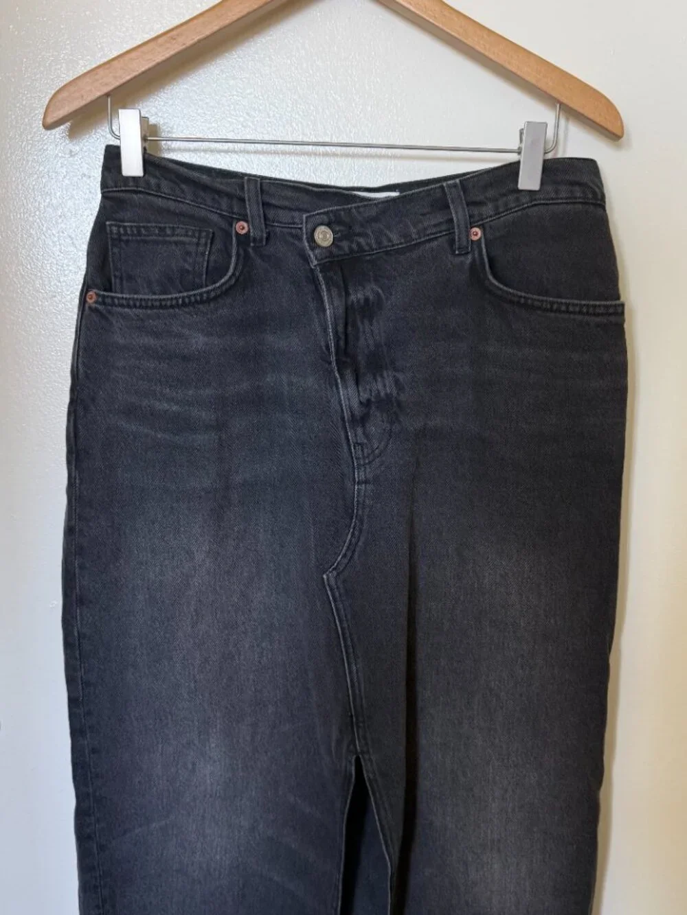 Reformation Nila Black Denim Long Midi Skirt US 29